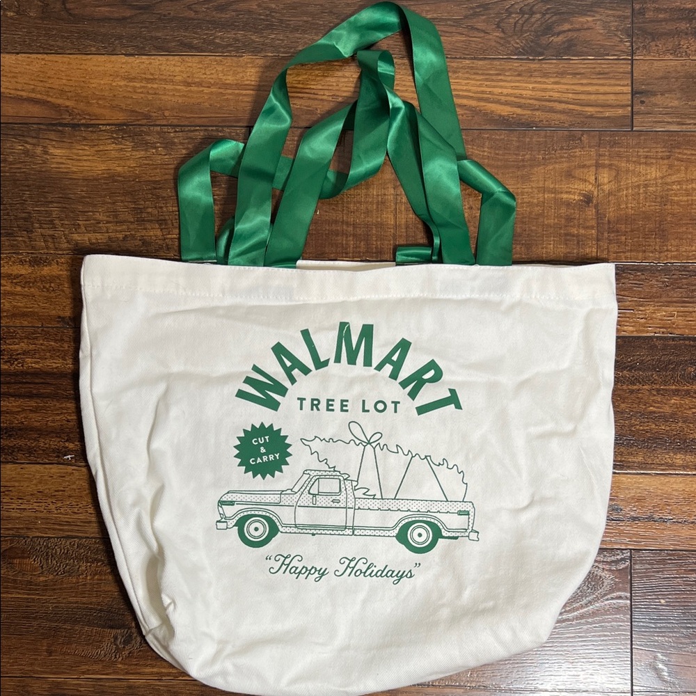 Canvas Holiday Tote Bag with Green Handles